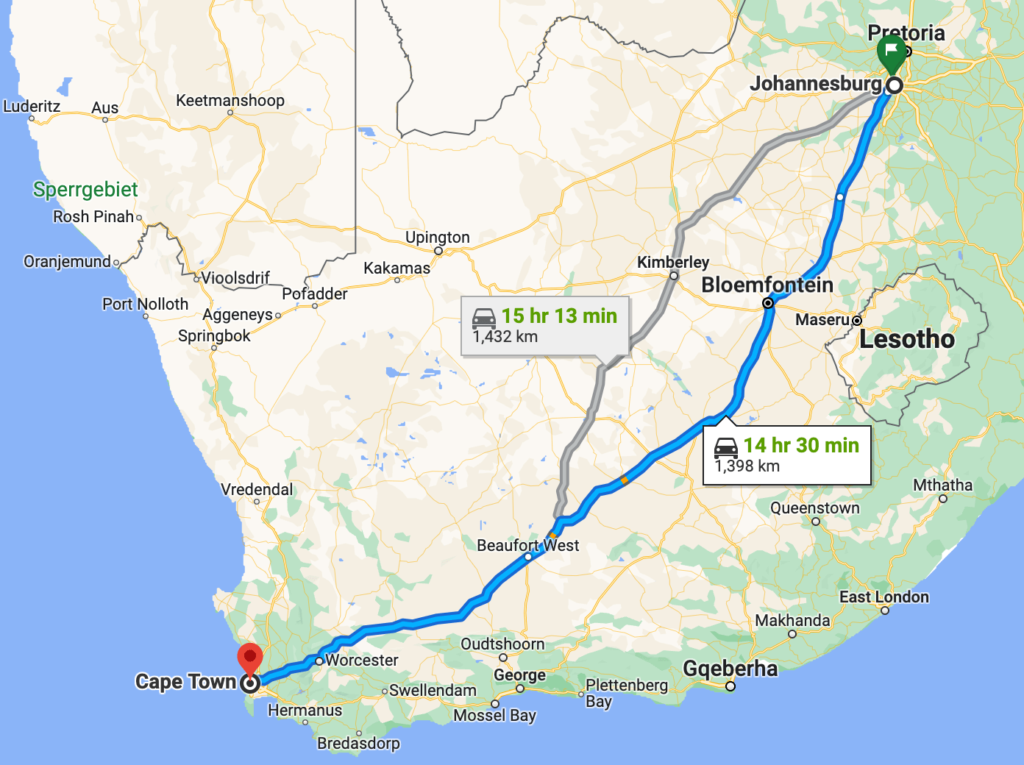 Johannesburg to Cape Town Routes