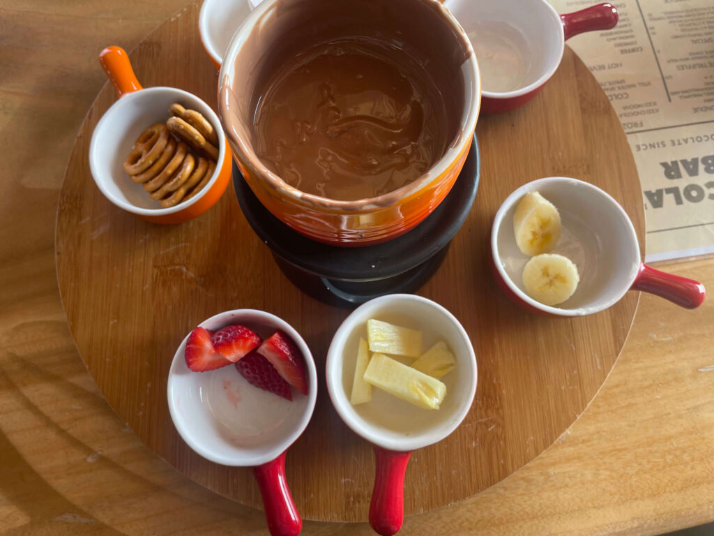 Chocolate fondue at Chocolate Memories